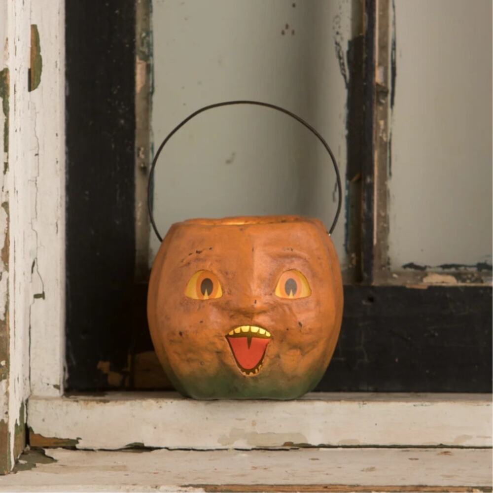 Bethany Lowe Vintage Happy Mini Pumpkin Bucket Halloween Decor NEW